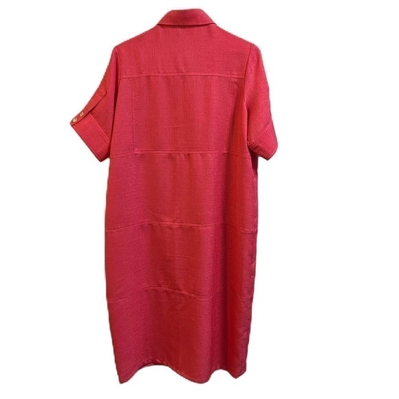 Patchington Short-Sleeve Button Down Dress Bright Pink Size 16 - Picture 2 of 3
